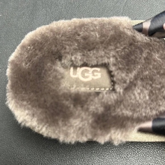 UGG LEOPARD LUSHETTE SLIDE SHEARLING SATIN SANDALS SZ 11 NWOT - Picture 2 of 7